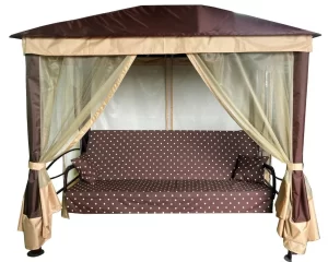 Садовые качели шатер Сиеста (коричневый), 4-х местные, с москитной сеткой, нагрузка 380 кг