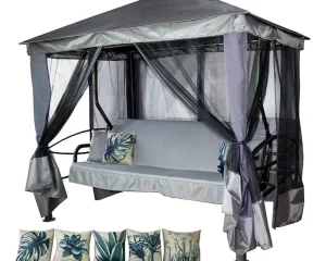 Садовые качели шатер Сиеста (графит), 4-х местные, с москитной сеткой, нагрузка 380 кг