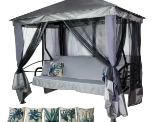 Садовые качели шатер Сиеста Премиум (графит) 4-х местные с москитной сеткой нагрузка 380 кг