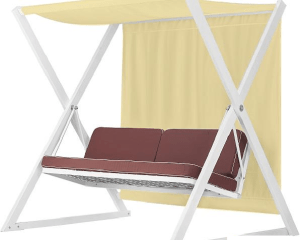 Качели садовые ПИК Сакура 014 XXL каркас - белый, тент желтый, сиденье коричневый