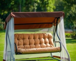 Качели садовые ПИК Лючия 005 Шоколад + матрас БЕЖЕВЫЙ 211х154,3х160