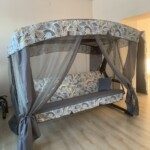 Качели садовые Мобеком Секвойя (серый матрас цветочный принт) 230х143х160 см