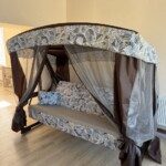 Качели садовые Мобеком Секвойя (коричневый матрас цветочный принт) 230х143х160 см